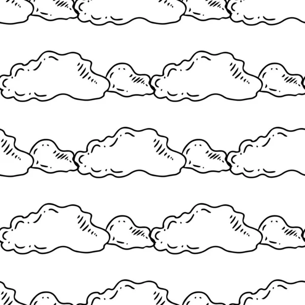 简单的素描线条风格元素 涂鸦可爱的墨笔云彩无缝图案 生态概念 — 图库矢量图片