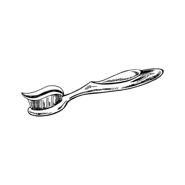 Ζωγραφισμένο Σκίτσο Οδοντόβουρτσας Που Απομονώνεται Λευκό Φόντο Εικονογράφηση Διανύσματος Οδοντόκρεμα — Διανυσματικό Αρχείο