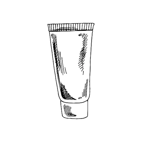 Handgezeichnete Zahnpasta Vintage Skizze Isoliert Auf Weißem Hintergrund Vektorillustration Behandlung — Stockvektor