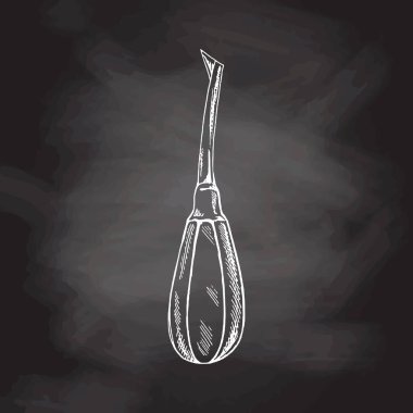 Elle çizilmiş stomatoloji özelliği. Profesyonel diş aleti vintage illüstrasyon karatahta izole edildi. Ortodontistler için ekipman.