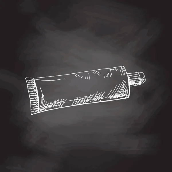 Handgezeichnete Zahnpasta Vintage Skizze Isoliert Auf Kreidetafel Hintergrund Vektorillustration Behandlung — Stockvektor