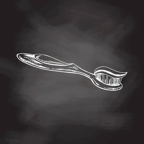 Ζωγραφισμένο Σκίτσο Οδοντόβουρτσας Φόντο Μαυροπίνακα Εικονογράφηση Διανύσματος Οδοντόκρεμα — Διανυσματικό Αρχείο