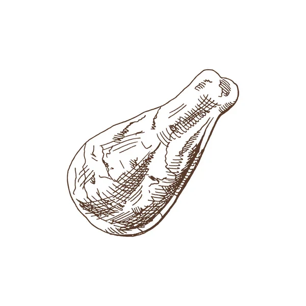 Cibo Biologico Schizzo Vettoriale Disegnato Mano Coscia Pollo Fritto Carne — Vettoriale Stock