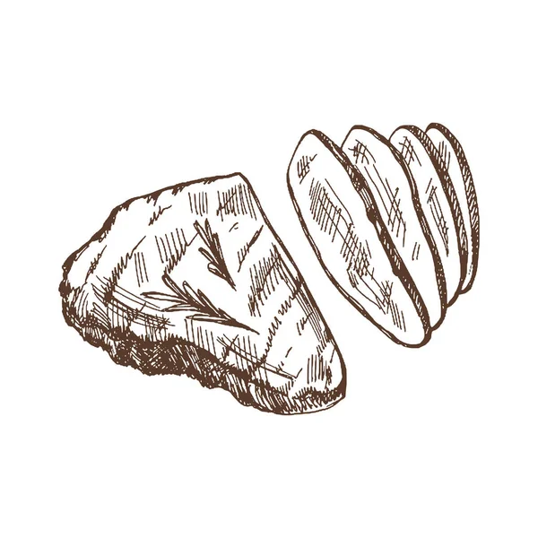Nourriture Biologique Croquis Vectoriel Dessiné Main Steak Bœuf Grillé Morceau — Image vectorielle