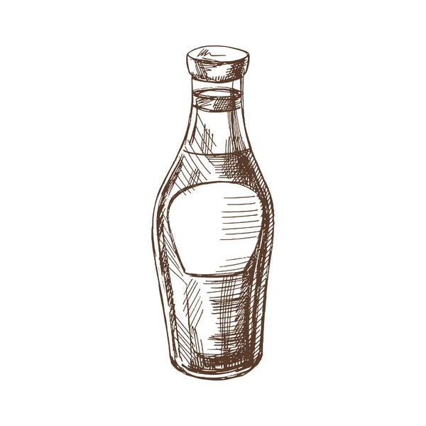 Bio Lebensmittel Handgezeichnete Vektorskizze Einer Glasflasche Mit Sauce Ketchup Gekritzelte — Stockvektor