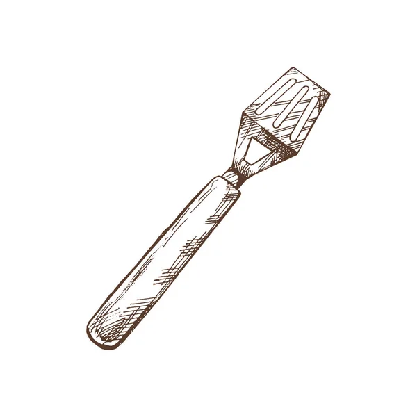 Desenho Vetorial Desenhado Mão Espátula Churrasco Metal Com Cabo Madeira —  Vetores de Stock