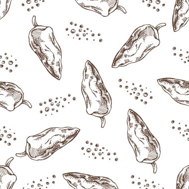 El çizimi, dikişsiz dolma biber deseni. Klasik karalama çizimi. Kafe menüleri ve etiketleri için çizim. Oymalı resim..