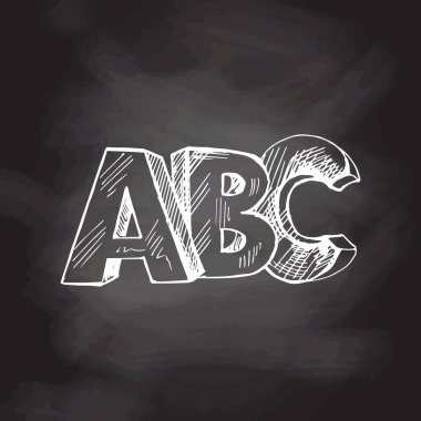 Vektör el çizimi okul illüstrasyonu. Ayrıntılı retro tarzı ABC harfleri karatahta arka planında. Klasik eskiz öğesi. Okula Dönüş. 
