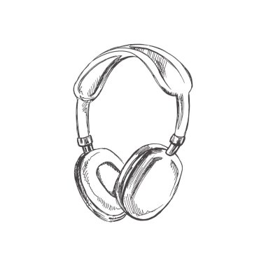 Vektör el yapımı okul ve ofis malzemeleri. Detaylı retro tarzı kulaklık taslağı. Klasik eskiz öğesi. Okula geri dön. Okulun temel illüstrasyonu. Masaüstü.