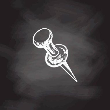 Vektör el yapımı okul ve ofis malzemeleri. Karatahta arka planında ayrıntılı retro stil pin çizimi. Klasik eskiz öğesi. Okula geri dön. Okulun temel illüstrasyonu. Masaüstü.