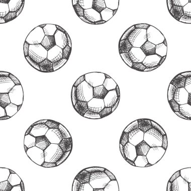 Vektör el çizimi okul illüstrasyonu. Detaylı retro stil futbol topu pürüzsüz desen. Eskiz çizimi, karalama. Okula Dönüş.