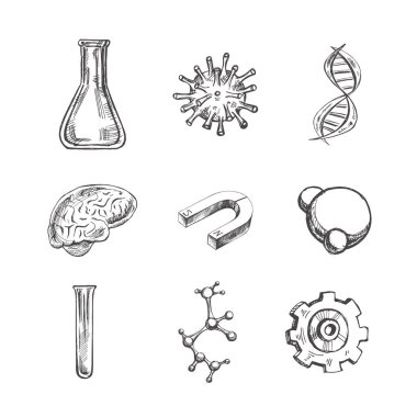 Okula, el çizimi okuluna ve bilimsel skeç setine. Karalama bilim koleksiyonu. Eğitim Konsepti. Klasik eskiz öğesi. Vektör çizimi. Okula Dönüş.