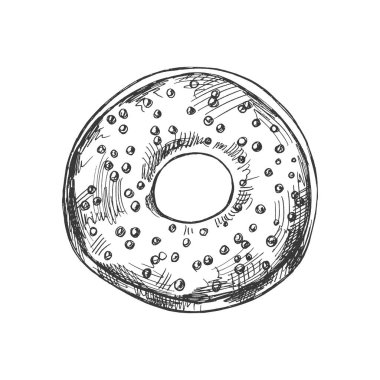 Elle çizilmiş bir çörek çizimi. Klasik illüstrasyon. Hamur tatlısı, tatlı. Etiket, ambalaj ve kartpostalların tasarımı için elementName.