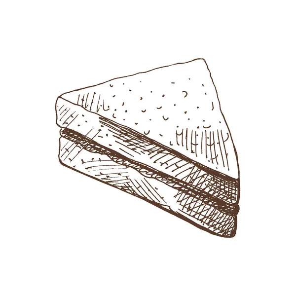 Bir Sandviç Parçasının Çizimi Vektör Çizimi Doodle Vintage Çizimi Kafelerin — Stok Vektör