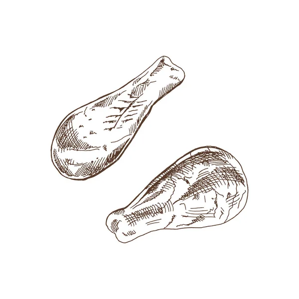 オーガニックフード フライドチキン足の手描きレトロスタイルのベクタースケッチ ドードルヴィンテージイラスト 刻まれたイメージ — ストックベクタ