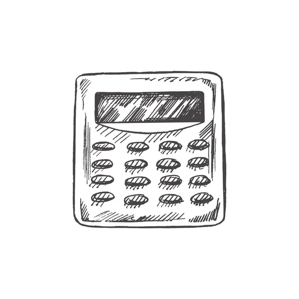 Векторные Школьные Офисные Принадлежности Иллюстрация Подробный Эскиз Калькулятора Стиле Ретро — стоковый вектор
