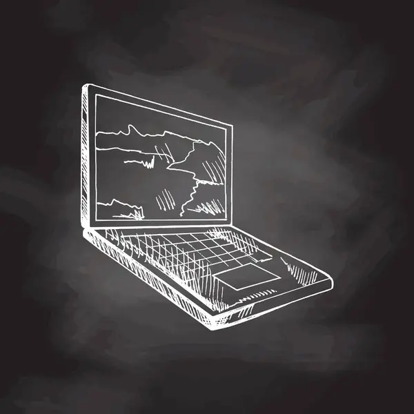 Vector Handgezeichnete Schul Und Büromaterialien Illustration Detaillierte Laptop Skizze Retro — Stockvektor