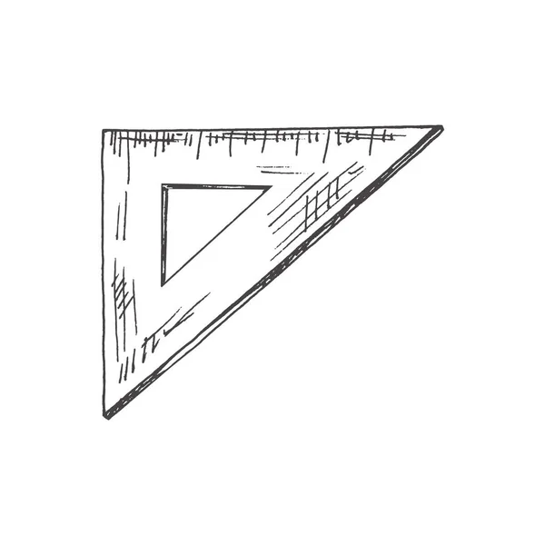 Vector Escola Desenhada Mão Material Escritório Ilustração Esboço Régua Triangular — Vetor de Stock