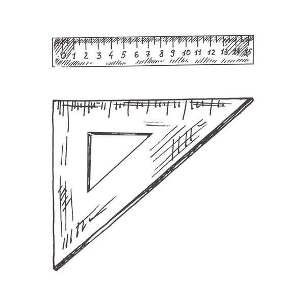 Vector Handgetekend School Kantoorbenodigdheden Illustratieset Gedetailleerde Retro Stijl Driehoekig — Stockvector