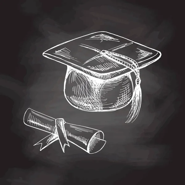 Vector Escola Desenhada Mão Educação Conjunto Ilustração Chapéu Pós Graduação — Vetor de Stock