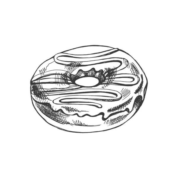 Uno Schizzo Disegnato Mano Ciambella Illustrazione Vintage Dolci Dolci Dessert — Vettoriale Stock