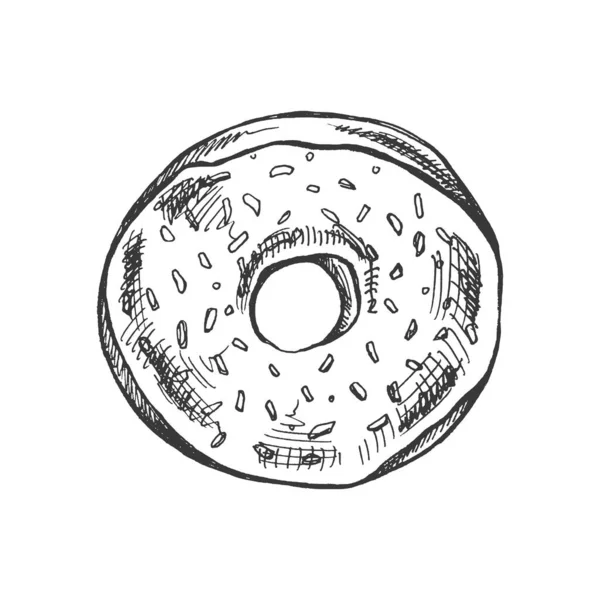 Ένα Ζωγραφισμένο Στο Χέρι Σκίτσο Ντόνατ Κλασική Απεικόνιση Γλυκά Ζαχαροπλαστικής — Διανυσματικό Αρχείο