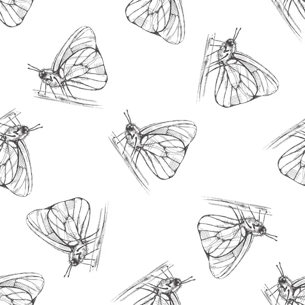 Ручной Рисунок Бабочки Швов Монохромные Насекомые Каракули Черно Белые Винтажные — стоковый вектор