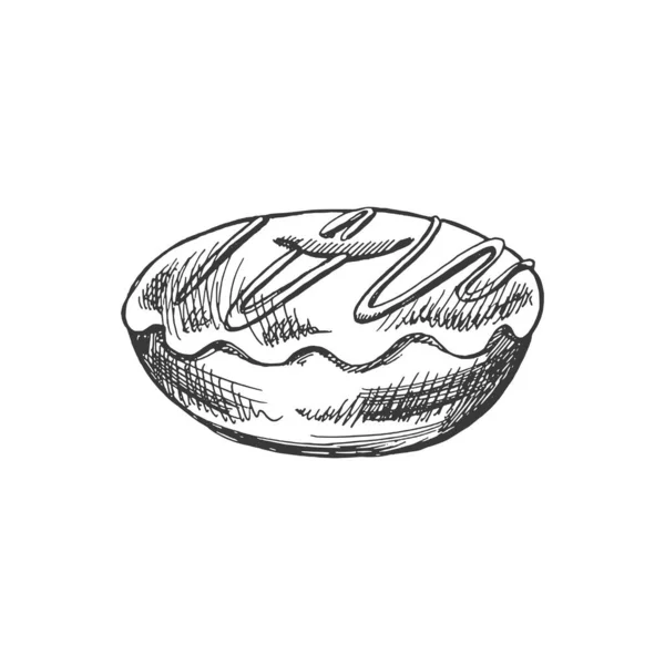 Ręcznie Narysowany Szkic Pączka Klasyczna Ilustracja Słodycze Deser Element Projektowania — Wektor stockowy