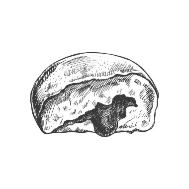 Geleneksel Alman çöreği reçelli, tozlu. Klasik illüstrasyon. Hamur tatlısı, tatlı. Etiket, ambalaj ve kartpostalların tasarımı için elementName.