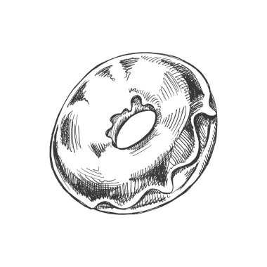 Elle çizilmiş bir çörek çizimi. Klasik illüstrasyon. Hamur tatlısı, tatlı. Etiket, ambalaj ve kartpostalların tasarımı için elementName.