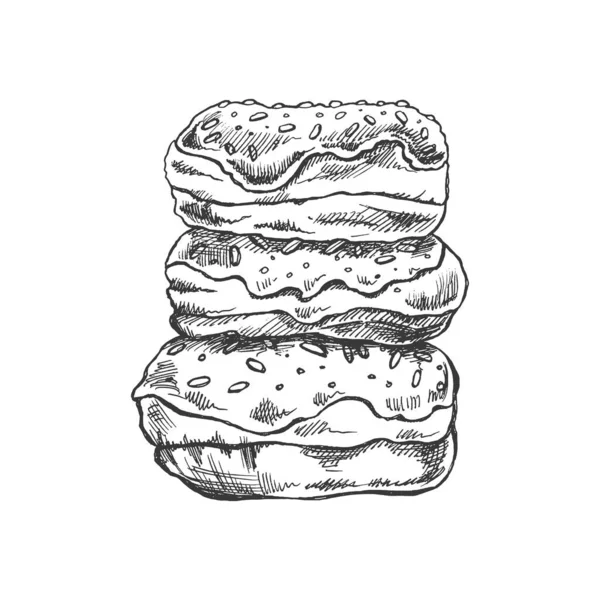 Esboço Feito Mão Donuts Ilustração Vintage Doces Pastelaria Sobremesa Elemento — Vetor de Stock