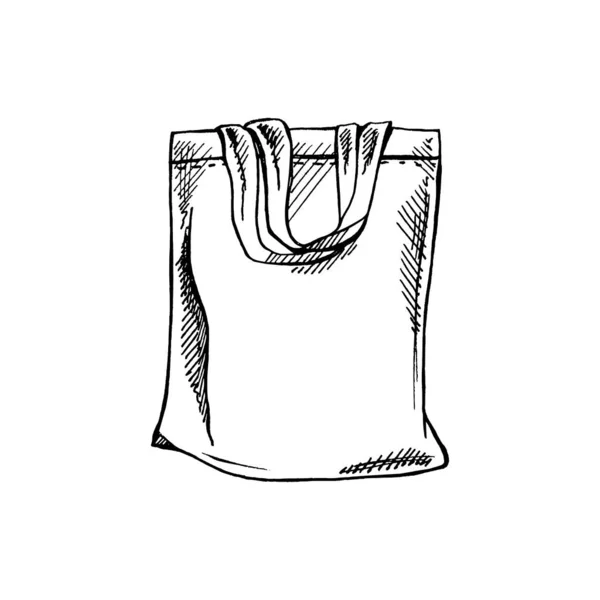 手描きのエコバッグスケッチ 生態学的な概念 自然保護 織物のリネン袋 ドードル図面 ヴィンテージイラスト — ストックベクタ