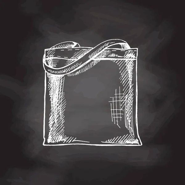 チョークボードの背景に手描きのエコバッグスケッチ 生態学的な概念 自然保護 織物のリネン袋 ドードル図面 ヴィンテージイラスト — ストックベクタ