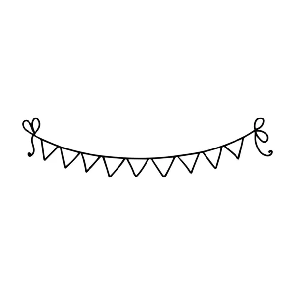 Triangle Flags String Doodle Style White Background Festive Concept Hand — Stok Vektör
