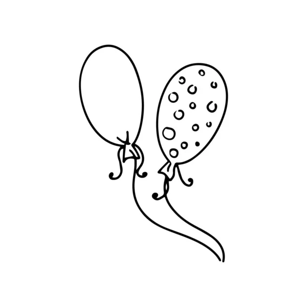 Μπαλόνια Στυλ Doodle Λευκό Φόντο Εορταστική Ιδέα Χειροποίητο Εικονίδιο Περίγραμμα — Διανυσματικό Αρχείο