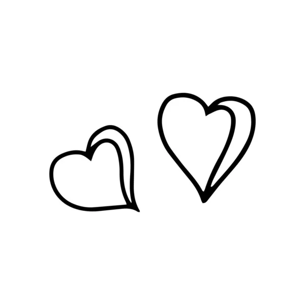 Καρδιές Στυλ Doodle Λευκό Φόντο Εορταστική Ιδέα Χειροποίητο Εικονίδιο Περίγραμμα — Διανυσματικό Αρχείο