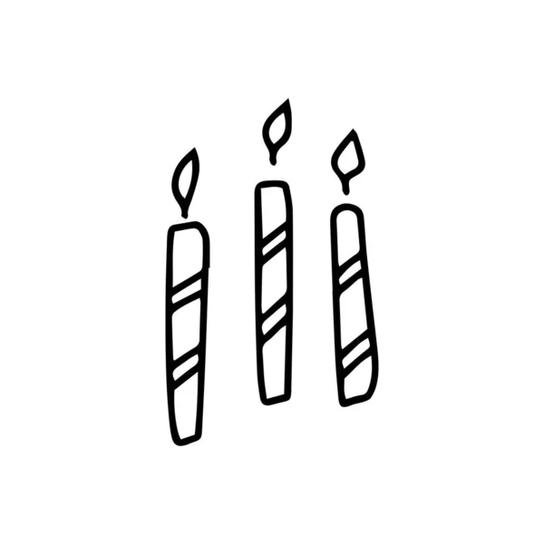 Candles Cake Doodle Style White Background Festive Concept Hand Drawn — Stok Vektör