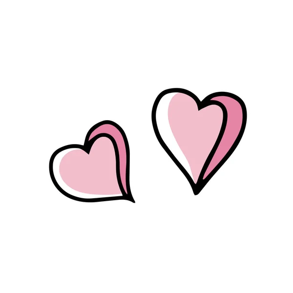 Hearts Doodle Style White Background Festive Concept Hand Drawn Vector — 스톡 벡터