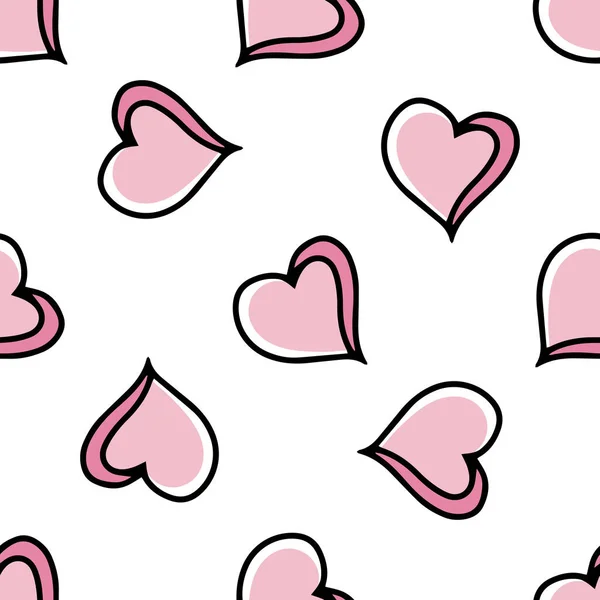 多德尔风格的心脏无缝图案 节日的概念 手绘彩色矢量草图 — 图库矢量图片