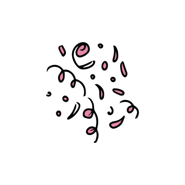 Doodle Style Konfetti Handritad Vektor Illustration Confetti Streamer Tinsel Vit — Stock vektor