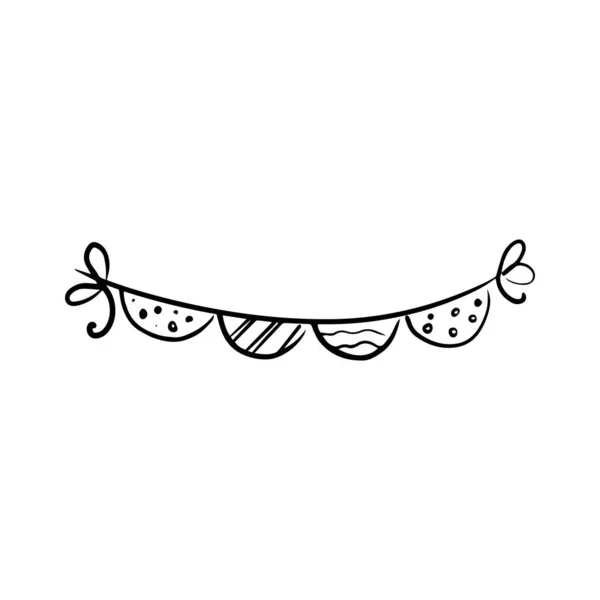 Drapeaux Sur Une Chaîne Style Doodle Sur Fond Blanc Concept — Image vectorielle