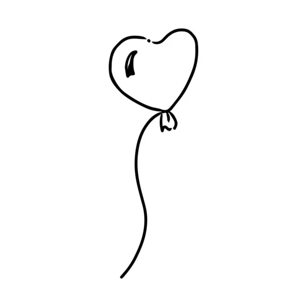 Herzförmiger Ballon Doodle Stil Auf Weißem Hintergrund Festliches Konzept Handgezeichnetes — Stockvektor