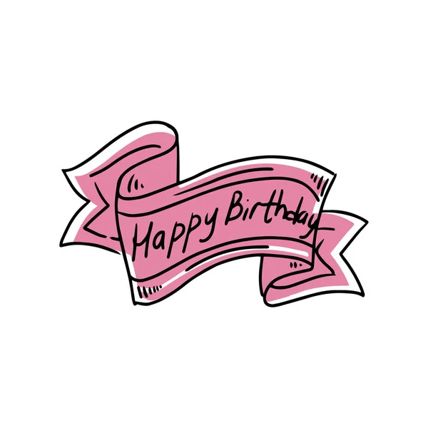 Hand Drawn Ribbon Banner Ribbon Doodle Happe Birthday Word Text — Stock Vector