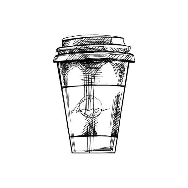 Hand Drawn Sketch Coffee Takeaway Cup Doodle Illustration Ecology Concept — Wektor stockowy