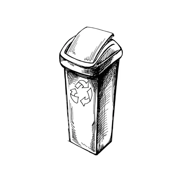 Μονόχρωμο Ζωγραφισμένο Στο Χέρι Σκίτσο Από Πλαστικό Δοχείο Απορριμμάτων Ξεχωριστά — Διανυσματικό Αρχείο