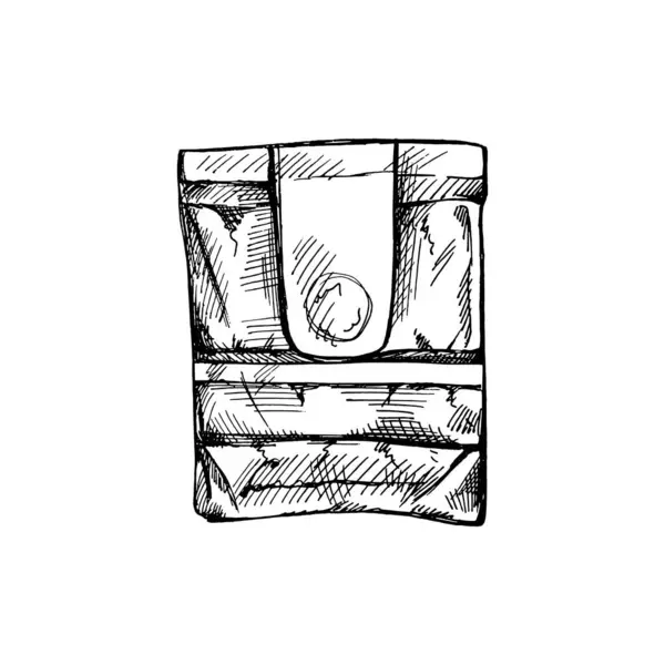 Esboço Desenhado Mão Pacote Caixa Comida Almoço Papel Pacote Isolado — Vetor de Stock