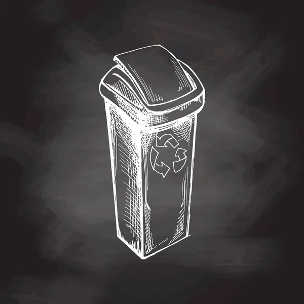 Černobílý Ručně Kreslený Náčrt Plastového Kontejneru Pozadí Lepenky Oddělit Odpad — Stockový vektor