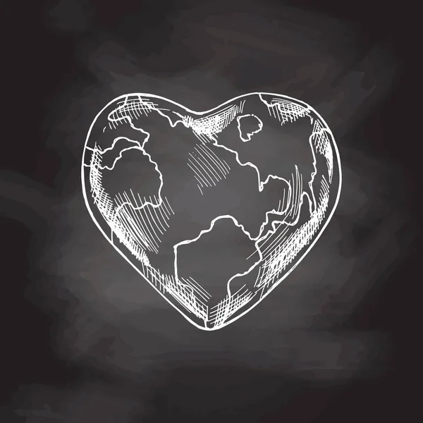 Dibujo Dibujado Mano Del Planeta Tierra Forma Corazón Sobre Fondo — Vector de stock