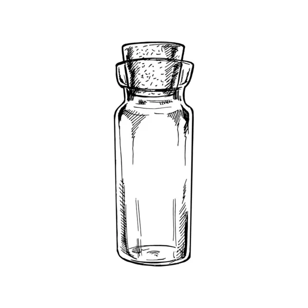 Handgezeichnete Skizze Einer Kleinen Glasflasche Mit Naturkorken Behälter Für Die — Stockvektor