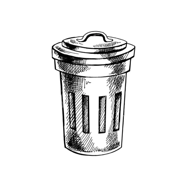 쓰레기 컨테이너의 손으로 스케치 폐기물 쓰레기 폐기물 복고풍 그림입니다 Doodle은 — 스톡 벡터